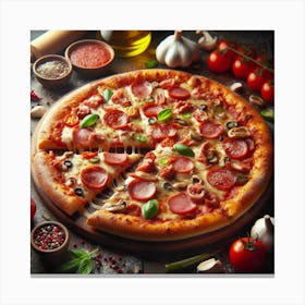 Pizza With Pepperoni Canvas Print