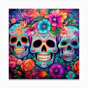 Maraclemente Many Sugar Skulls Colorful Flowers Vibrant Colors 6 Canvas Print