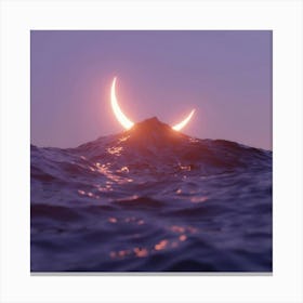 Crescent Moon In The Ocean Canvas Print