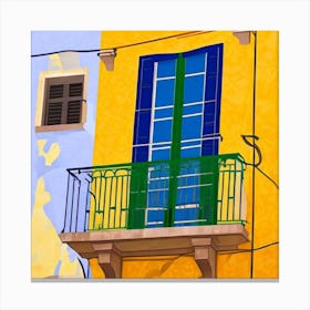 Balcony With Green Shutters Window Lisbon Portugal In The Style Of Matisse Art Print Canvas Print