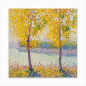 Three Trees By The River Canvas Print