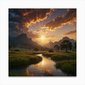 Sunrise Over A River 2 Canvas Print