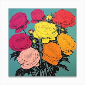 Ranunculus 3 Pop Art Illustration Square Canvas Print