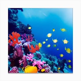 An Ethereal Underwater Realm Where Vibrant Coral Reefs Teem With Kaleidoscopic Fish And The Light (1) Canvas Print