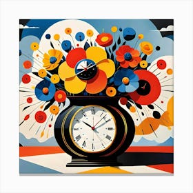 Clock With Flowers 1 Canvas Print