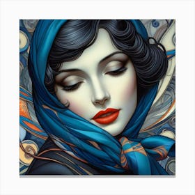 Woman In A Blue Scarf Canvas Print