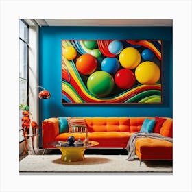 Abstract Modern Wall With Flowing Stripes Vibrant Signal Colors Of Red Green Blue Yellow Featur Canvas Print