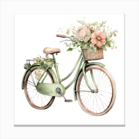 Green Bicycle With Flowers Canvas Print