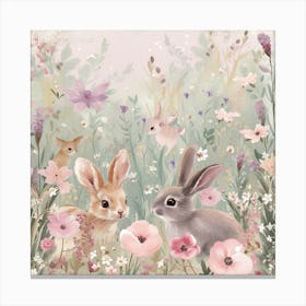 Rabbits In The Meadow Canvas Print