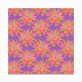 DAHLIA BURSTS Multi Abstract Blooming Floral Summer Bright Flowers in Fuchsia Pink Yellow Lime Green on Violet Purple Canvas Print