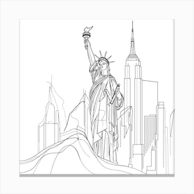 Statue Of Liberty, minimalist, line art, black and white. Canvas Print