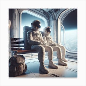 Two Astronauts Sitting On A Bench Canvas Print