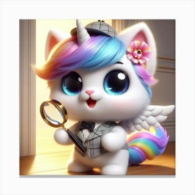 Unicorn Cat, caticorn With Magnifying Glass 8 Canvas Print