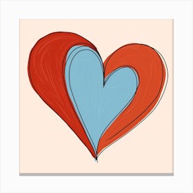 Blue Orange Swirl Doodle Heart 2 Canvas Print