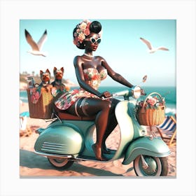 Black Girl On A Scooter Canvas Print