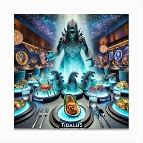 A Sci Fi Themed Dining Scene Featuring Kaiju Trib Canvas Print