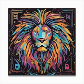 An Image Of A Lion With Letters On A Black Background, In The Style Of Bold Lines, Vivid Colors, Gra (1) Canvas Print