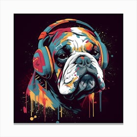 Bulldog With Headphones Canvas Print