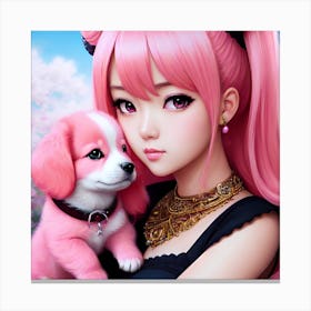 Kawaii anime portrait Sakura with puppy Canvas Print