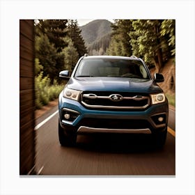 Blue Suv in thick forest Canvas Print