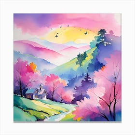 Watercolor Of A House In Spring Canvas Print