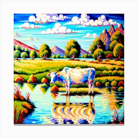 Cow By The River Canvas Print