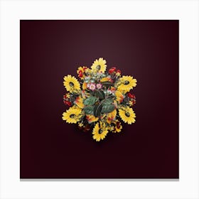 Vintage Tall Calotropis Floral Wreath on Wine Red n.1675 Canvas Print