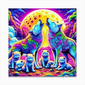 Twin Flame Wolf Pack and Moon Canvas Print