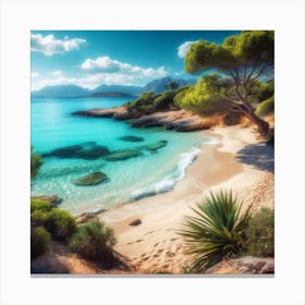 A tranquil and secluded beach with crystal clear turquoise waters.4 Canvas Print
