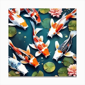 Koi Fish In Pond Canvas Print