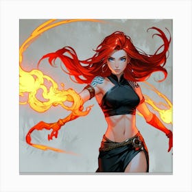 Red Haired Girl With Fire The Magic of Watercolor: A Deep Dive into Undine, the Stunningly Beautiful Asian Goddess Canvas Print