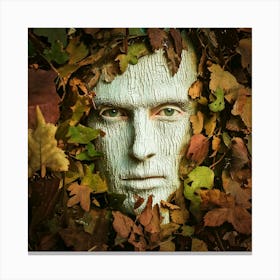 Firefly Weathered, Man, Furrowed Face, Colored Leaves, Wood, Deep Green Eyes, Textured, Detailed, Na (10) Canvas Print