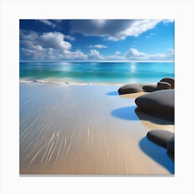 White Clouds, Turquoise Blue Sea, Sandy Beach Canvas Print