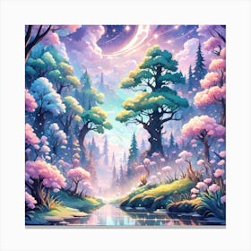 A Fantasy Forest With Twinkling Stars In Pastel Tone Square Composition 130 Canvas Print