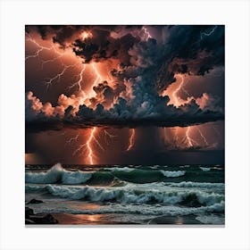 Lightning Storm Over The Ocean Canvas Print