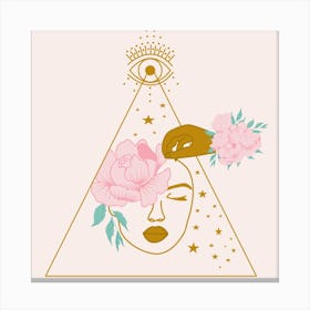 Celestial Woman And Peony Square Canvas Print