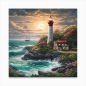 Lighthouse At Dusk Landscape 8 Canvas Print