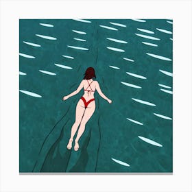 Woman In Bikini Swimming In The Ocean Canvas Print