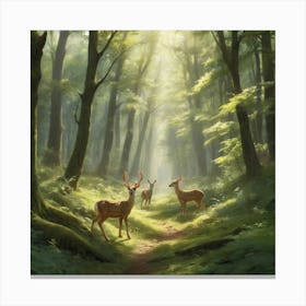 Deer In The Woods paintings art print 3 Canvas Print