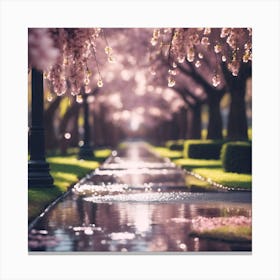 Puddles and Cherry Blossom Trees Canvas Print