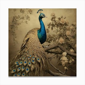 Default Golden Peacock In A Vintage Landscape A Regal Peacock 0 Canvas Print