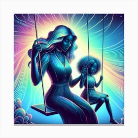 Ebony Swinging Mother And Daughter Canvas Print