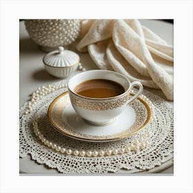 Cup Of Tea On A Doily Canvas Print