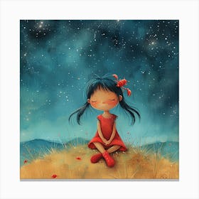 Little Girl Under The Stars Canvas Print