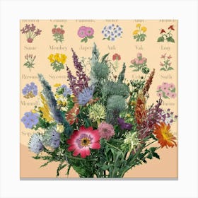 Birth flowers family bouquet 15 Canvas Print