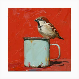 Sparrow In A Mug 6 Canvas Print