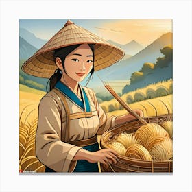 Asian Girl With Basket Canvas Print