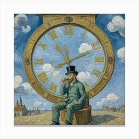 Timeless Glow: A Man and His Clock Canvas Print