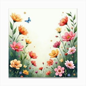 Watercolor Fantasy Garden With Blooming Flowers 1 Canvas Print