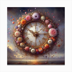 Clock Of Flowers Canvas Print